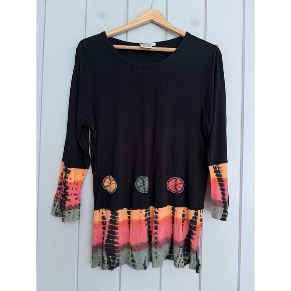 Parsley & Sage Tunic Top M Medium Black Tie Dye Jersey Knit Rayon Boho - Picture 1 of 6